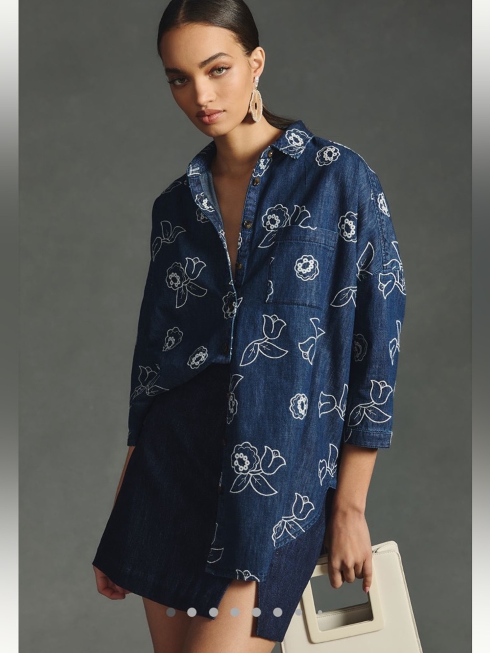 Anthropologie Maeve Oversized Embroidered Shirt - Picture 3 of 15